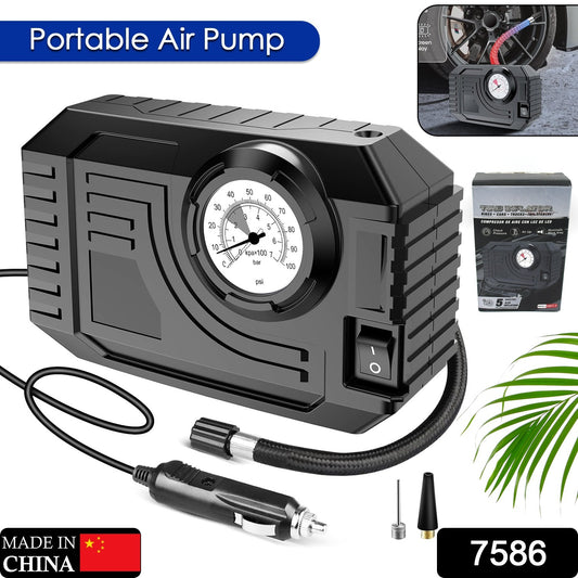 Black compact portable air pump with analog gauge hose and adapters best portable air pump with LED light