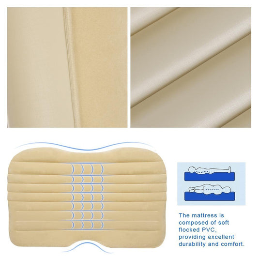 beige flocked PVC portable car air mattress for back seat with contoured horizontal air chambers