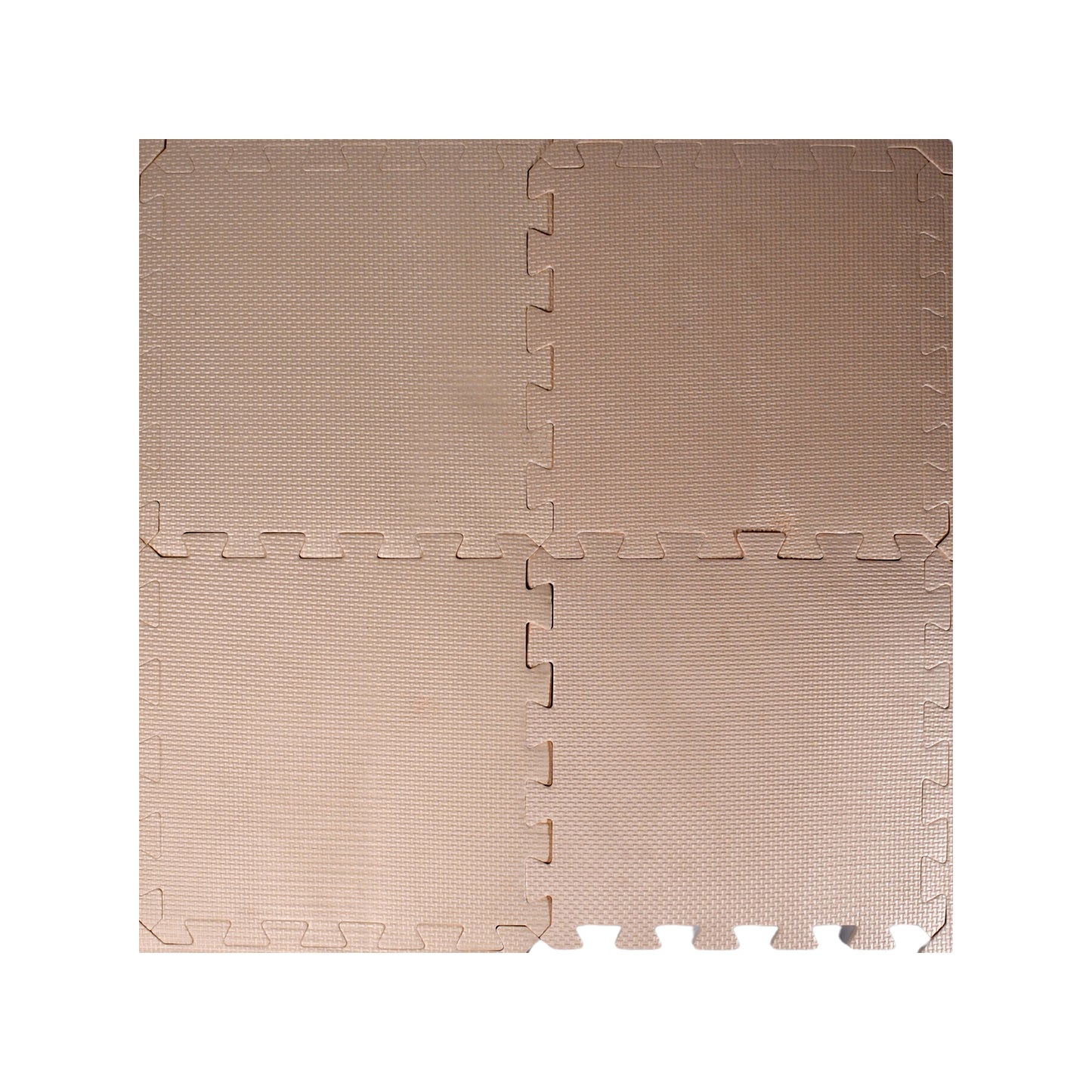 beige interlocking foam play mat showing four textured square tiles soft puzzle mats for babies crawling