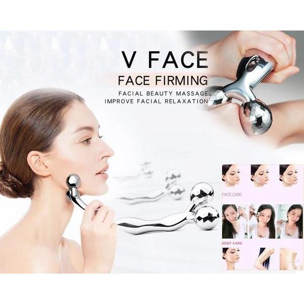 3D roller face massager chrome V shape dual ball for face firming and jawline massage