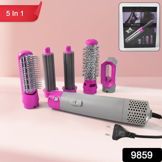 Pink and gray multifunctional hot air styler 5 in 1 with brush barrels and concentrator for styling