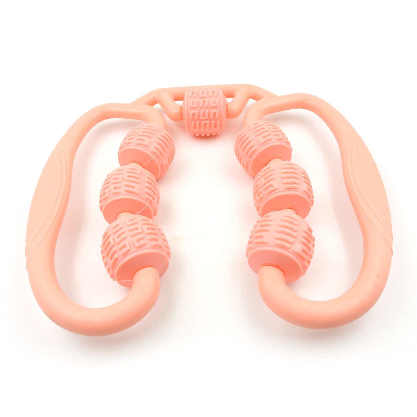 peach handheld roller with textured beads muscle soreness relief massager for neck and legs