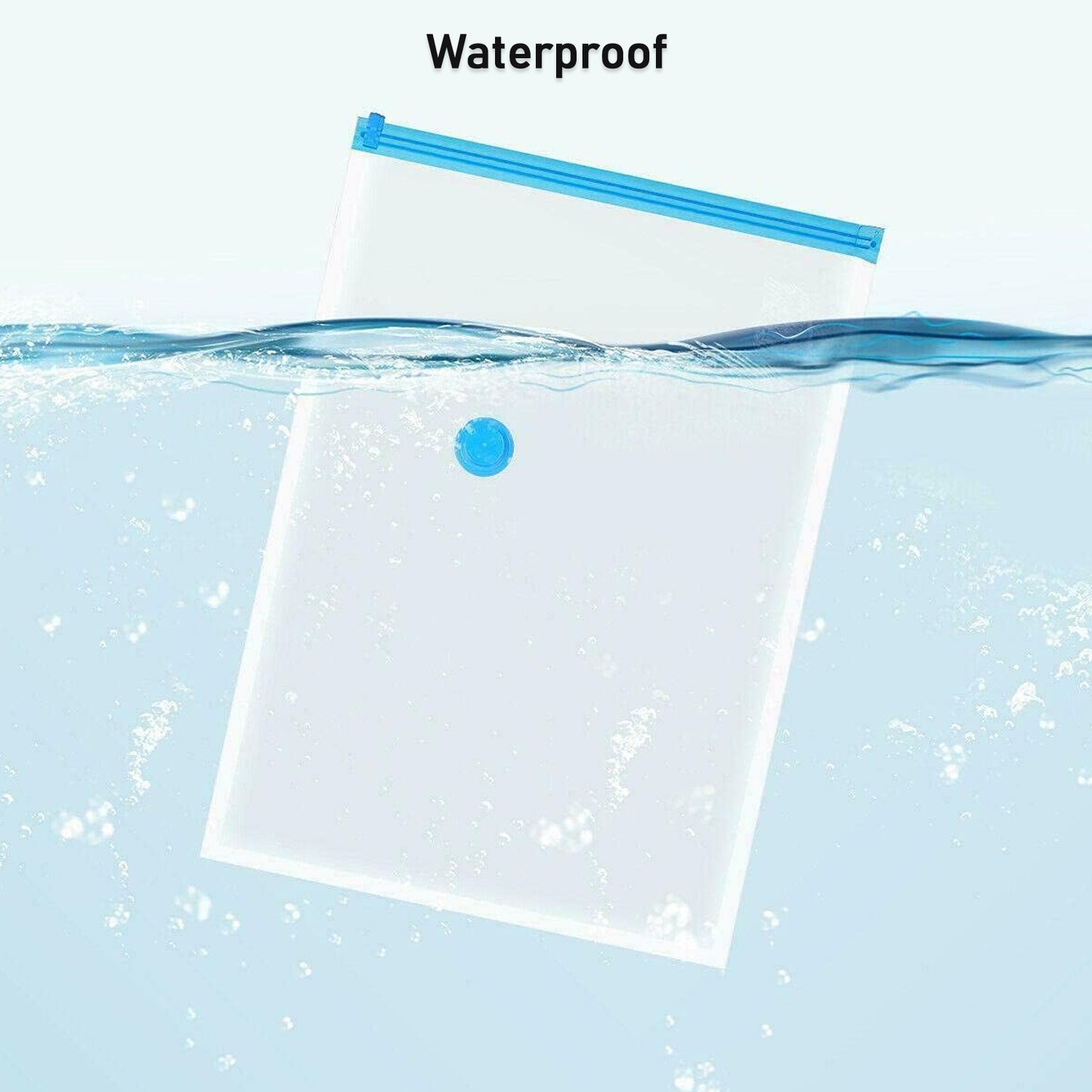 waterproof clear travel vacuum bags for packing clothes with blue zip seal and one way valve