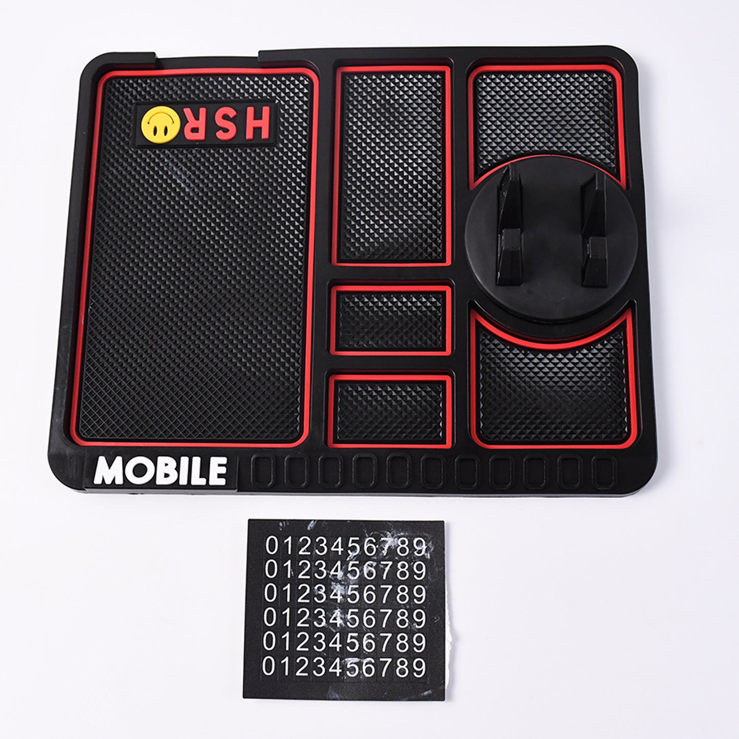 anti slip dashboard phone pad black organizer with red trim multiple slots cup holder and number stickers