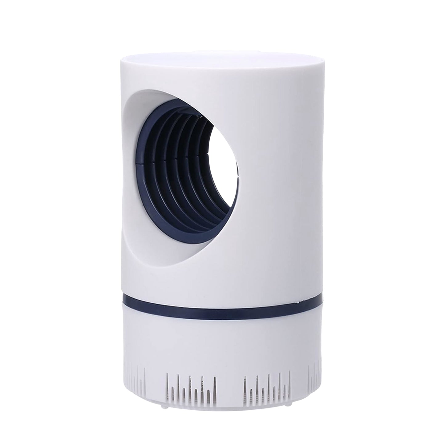 white cylindrical LED mosquito killer lamp for home with hollow circular opening and vented base