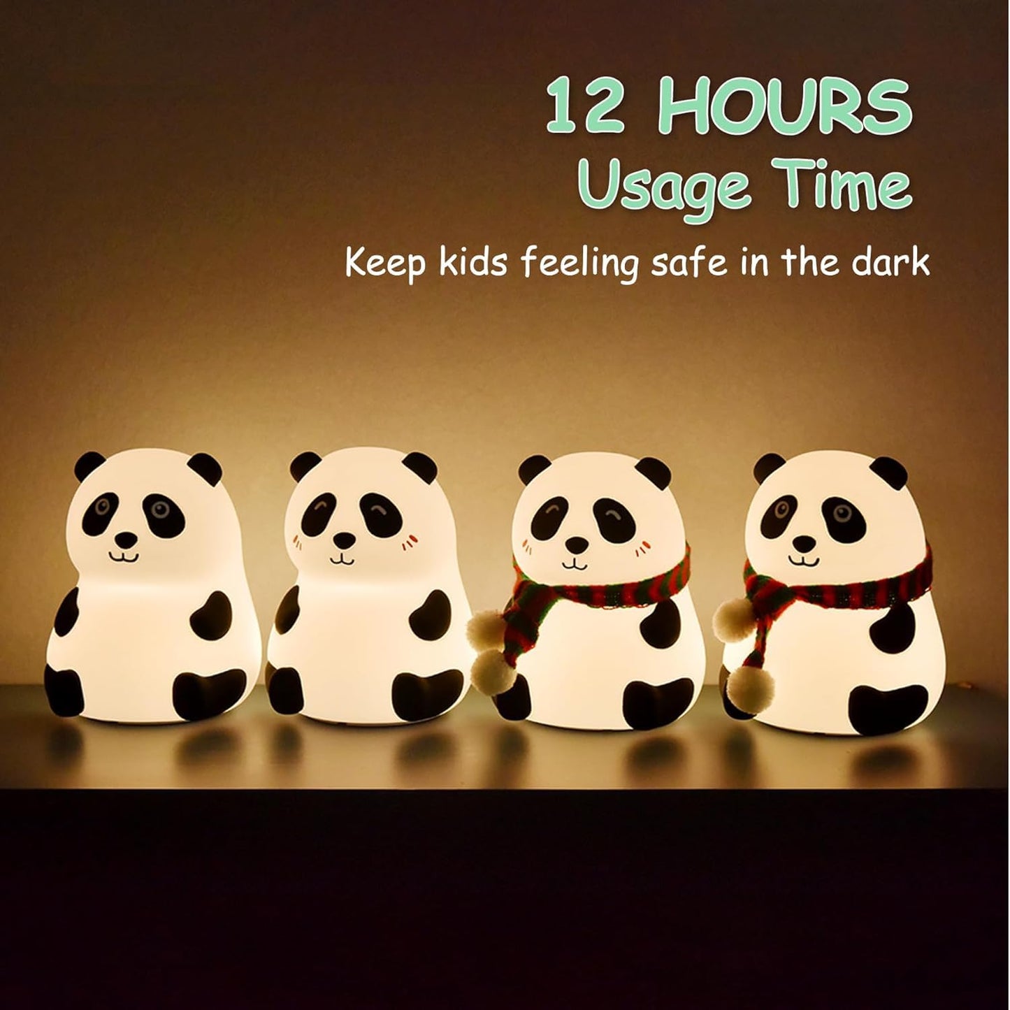 panda LED night light designed for kids with 12 hours usage time and soft glow