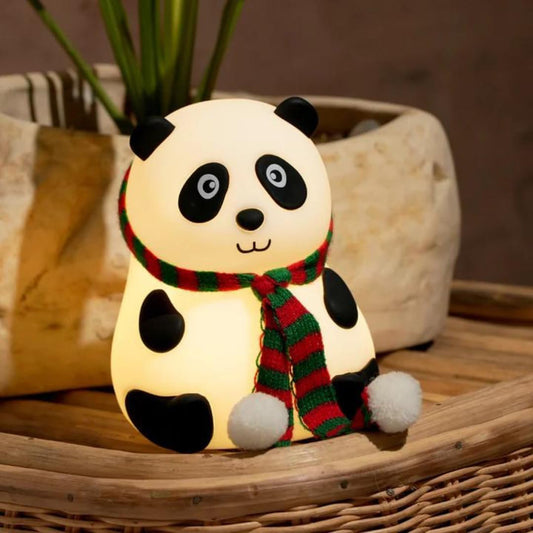 panda LED night light with a cute design and colorful scarf for children's rooms