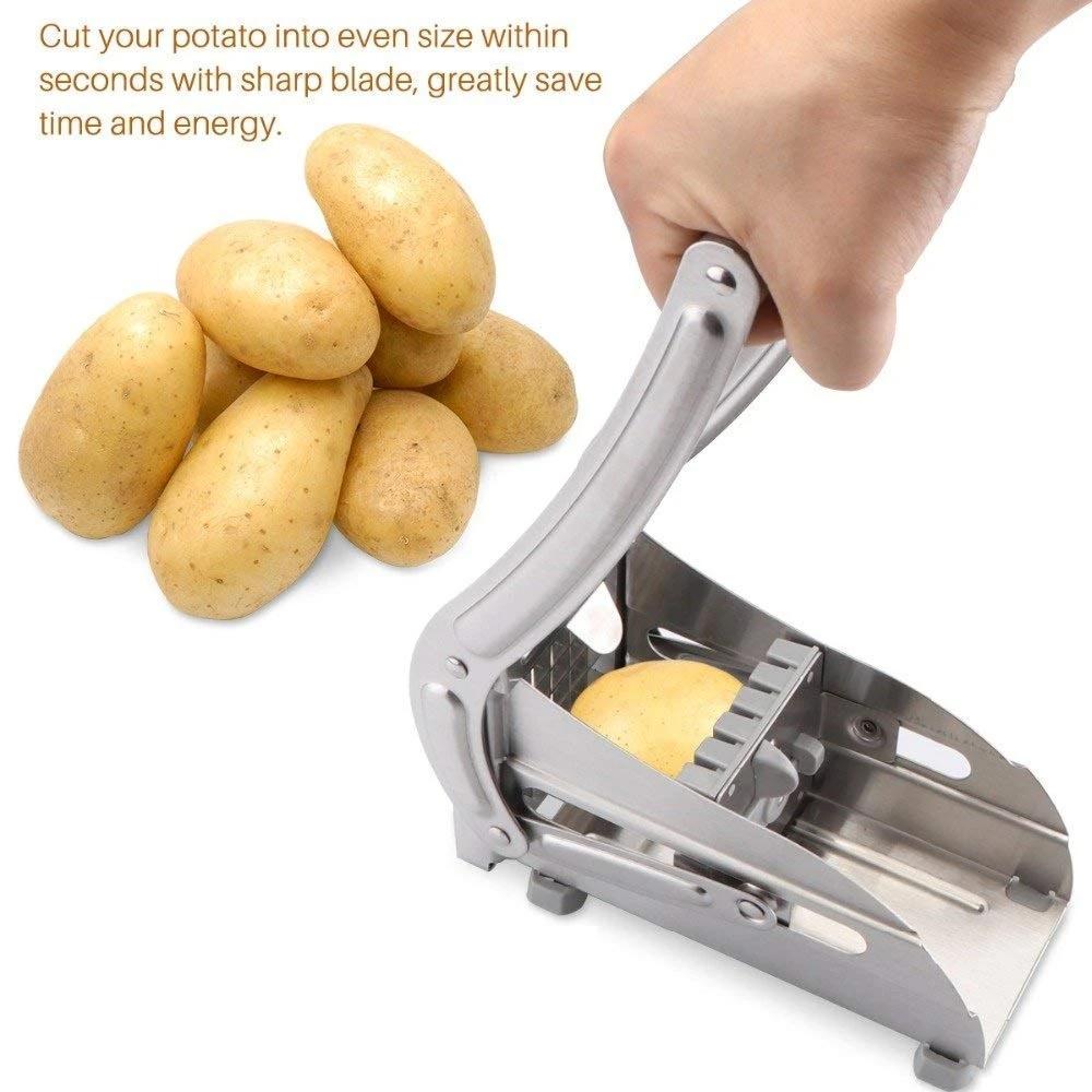 Stainless steel French fry cutter machine hand press slicing whole potatoes for home kitchen
