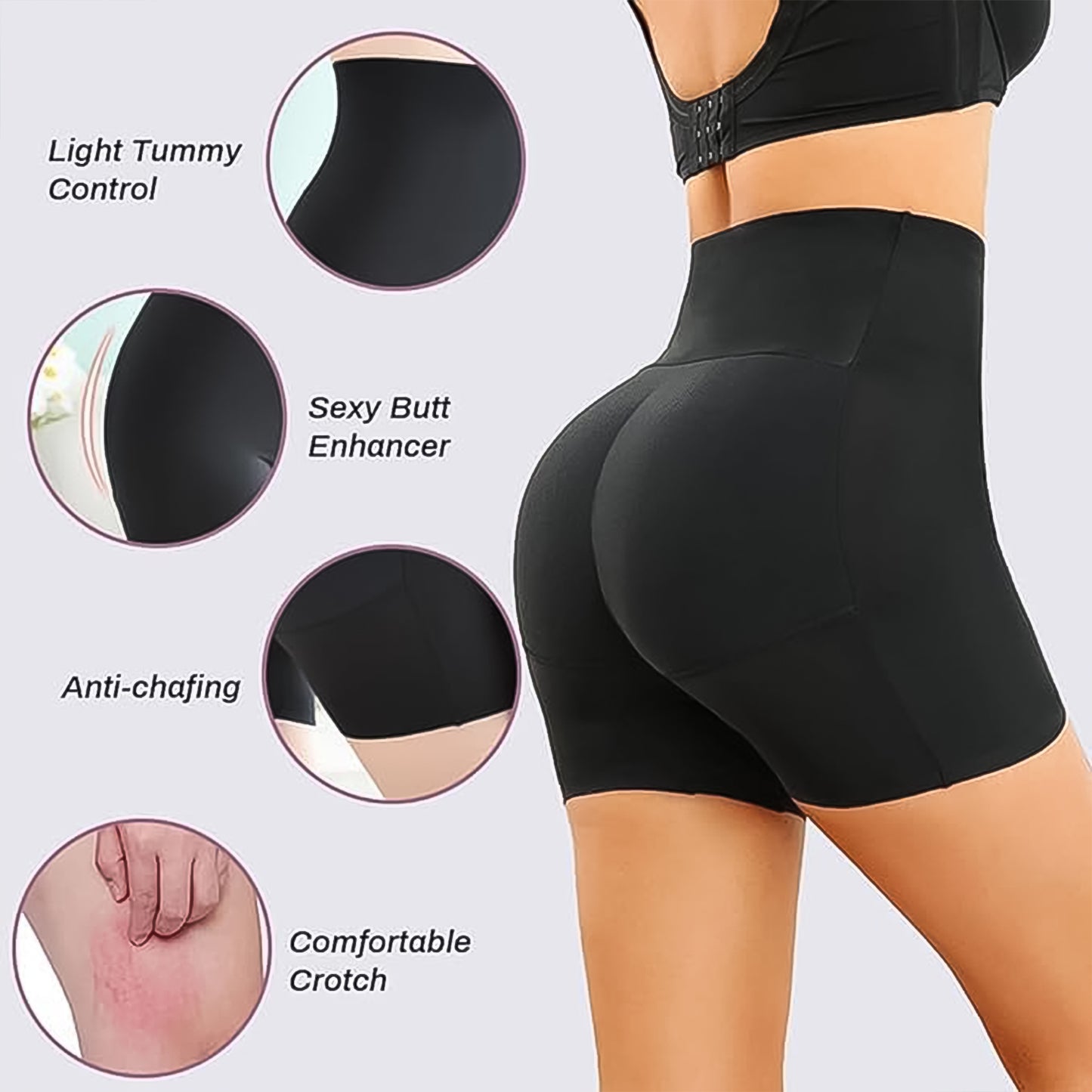 hip enhancing body shaper shorts black high waist model showing butt lift light tummy control anti chafing