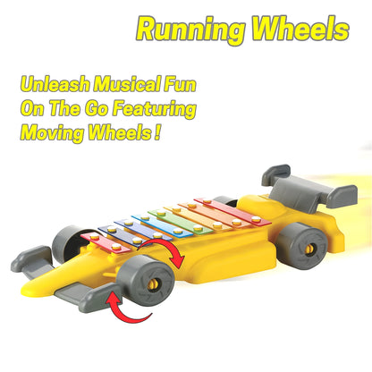 musical car xylophone toy yellow push car with rainbow keys and rolling wheels for toddlers