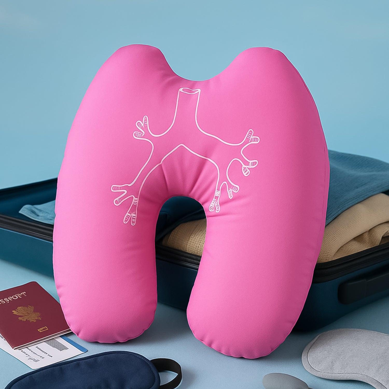 pink ergonomic U shaped travel neck pillow for airplanes with soft memory foam cover
