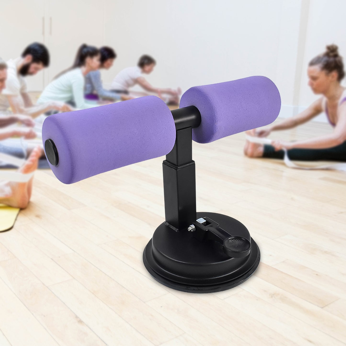 floor suction fitness tool for home portable purple foam sit up anchor with black suction base on wood floor
