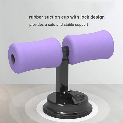 floor suction fitness tool for home with purple foam rollers and rubber suction cup base