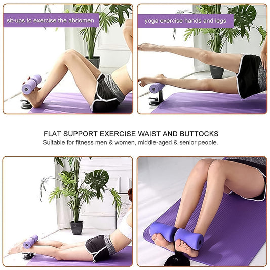 Purple floor suction fitness tool for home used to anchor feet for sit ups yoga and core exercises on mat