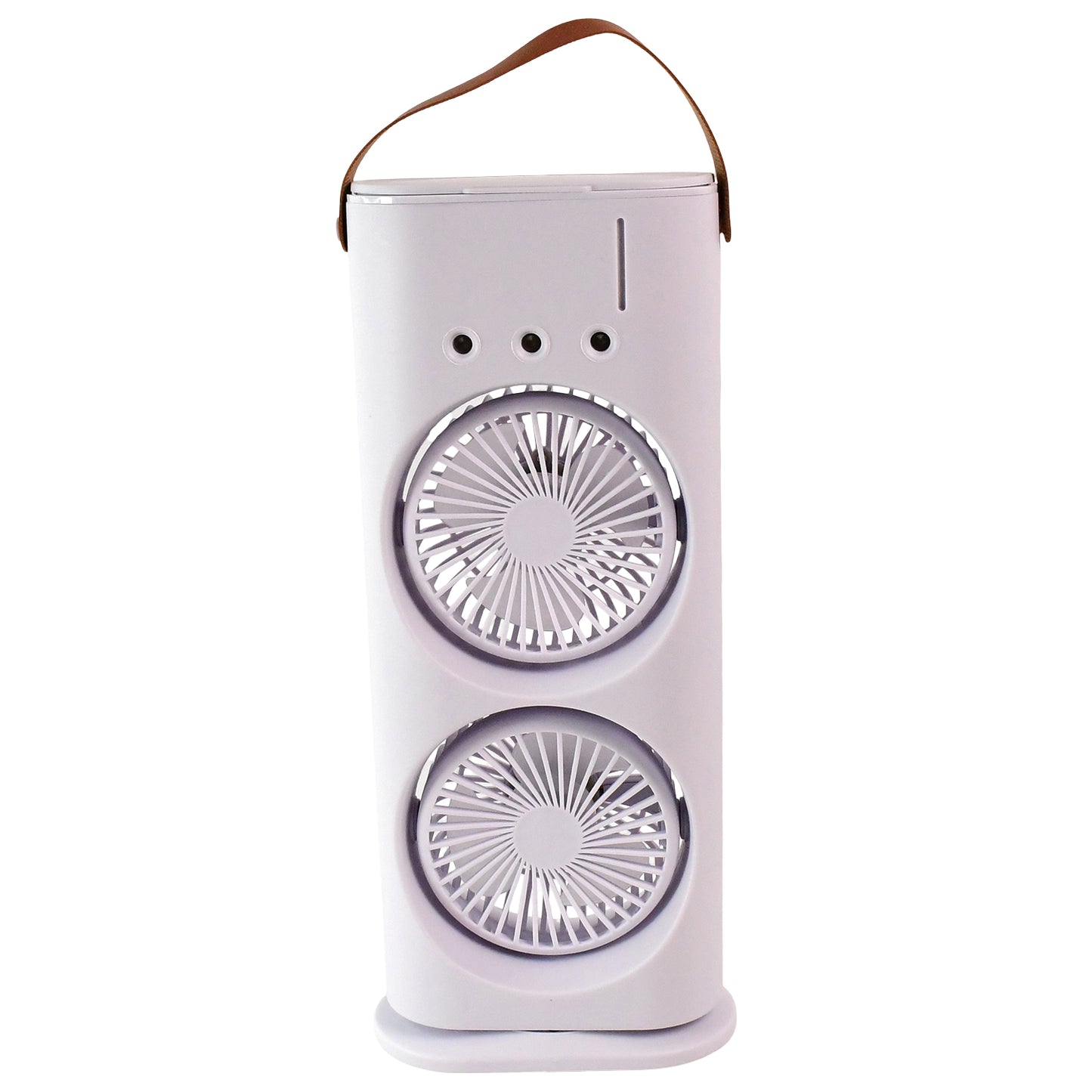 double head electric fan with remote portable white dual fan tower featuring leather strap handle