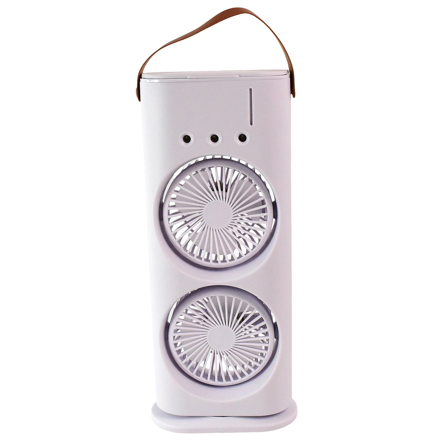double head electric fan with remote portable white dual fan tower featuring leather strap handle