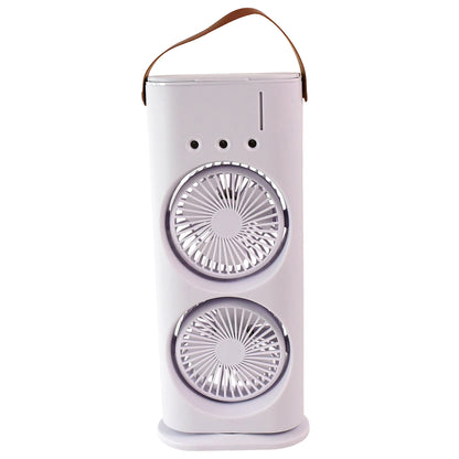 double head electric fan with remote portable white dual fan tower featuring leather strap handle