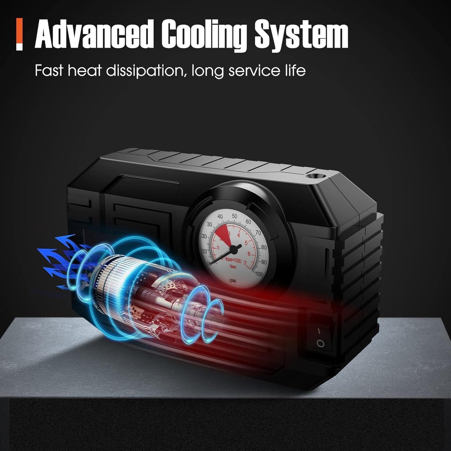 portable air compressor with pressure gauge and advanced cooling graphic best portable air pump with LED light