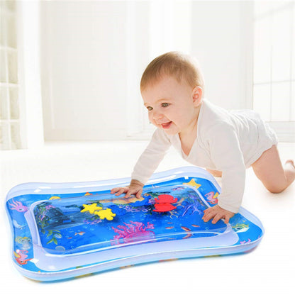 baby water play mat blue inflatable ocean theme with floating sea animals for tummy time