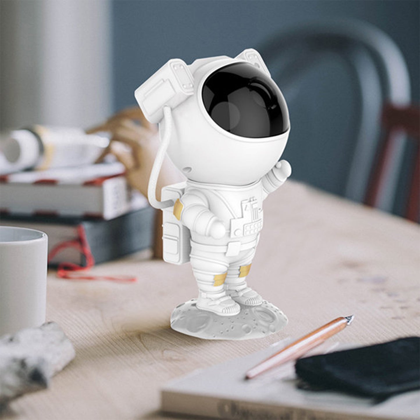astronaut table lamp on moon base in white glossy helmet galaxy projector night lamp for kids