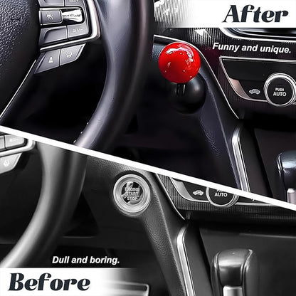 universal car start button accessory red sphere cover shown before and after dashboard upgrade
