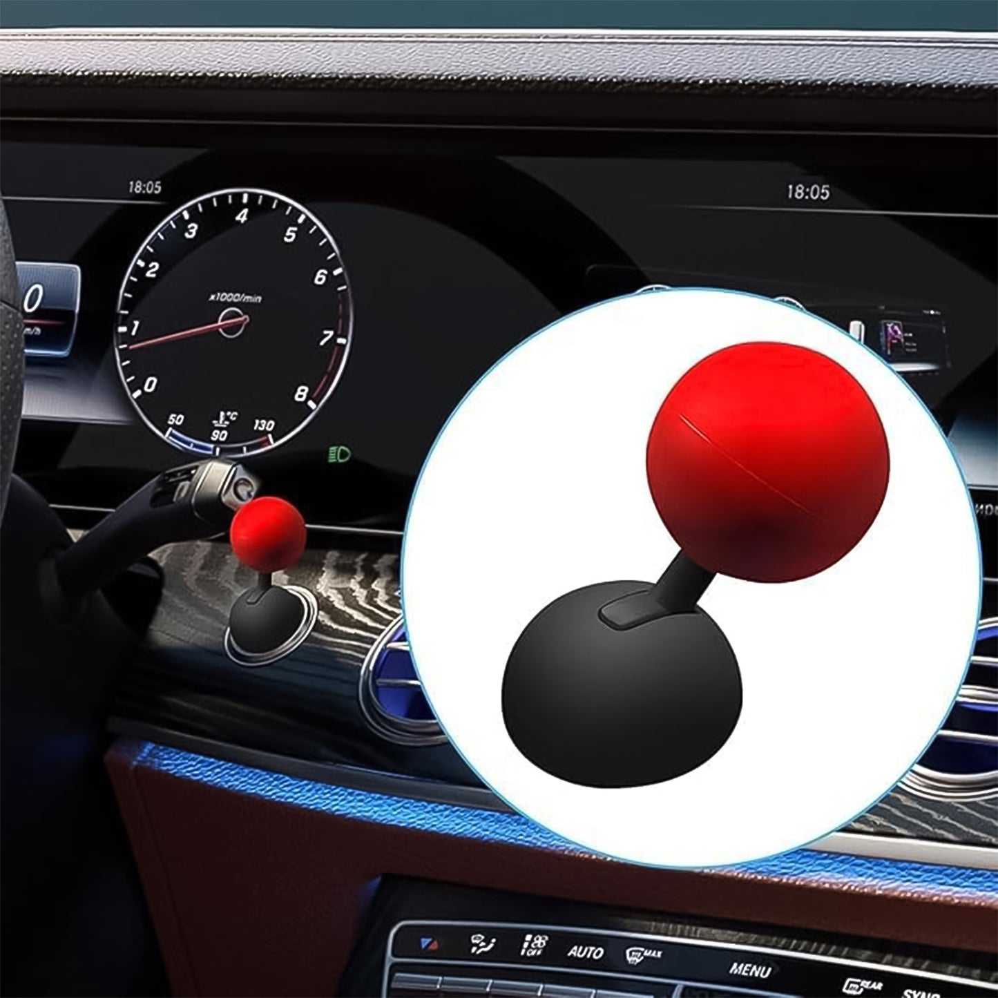 universal car start button accessory red spherical knob with black base installed on dashboard