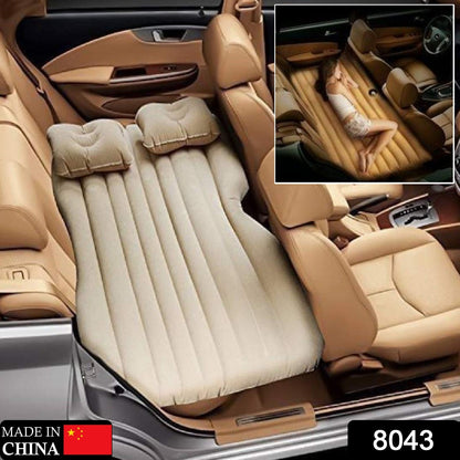 Portable car air mattress for back seat in beige with inflatable pillows fits sedan rear seats for travel