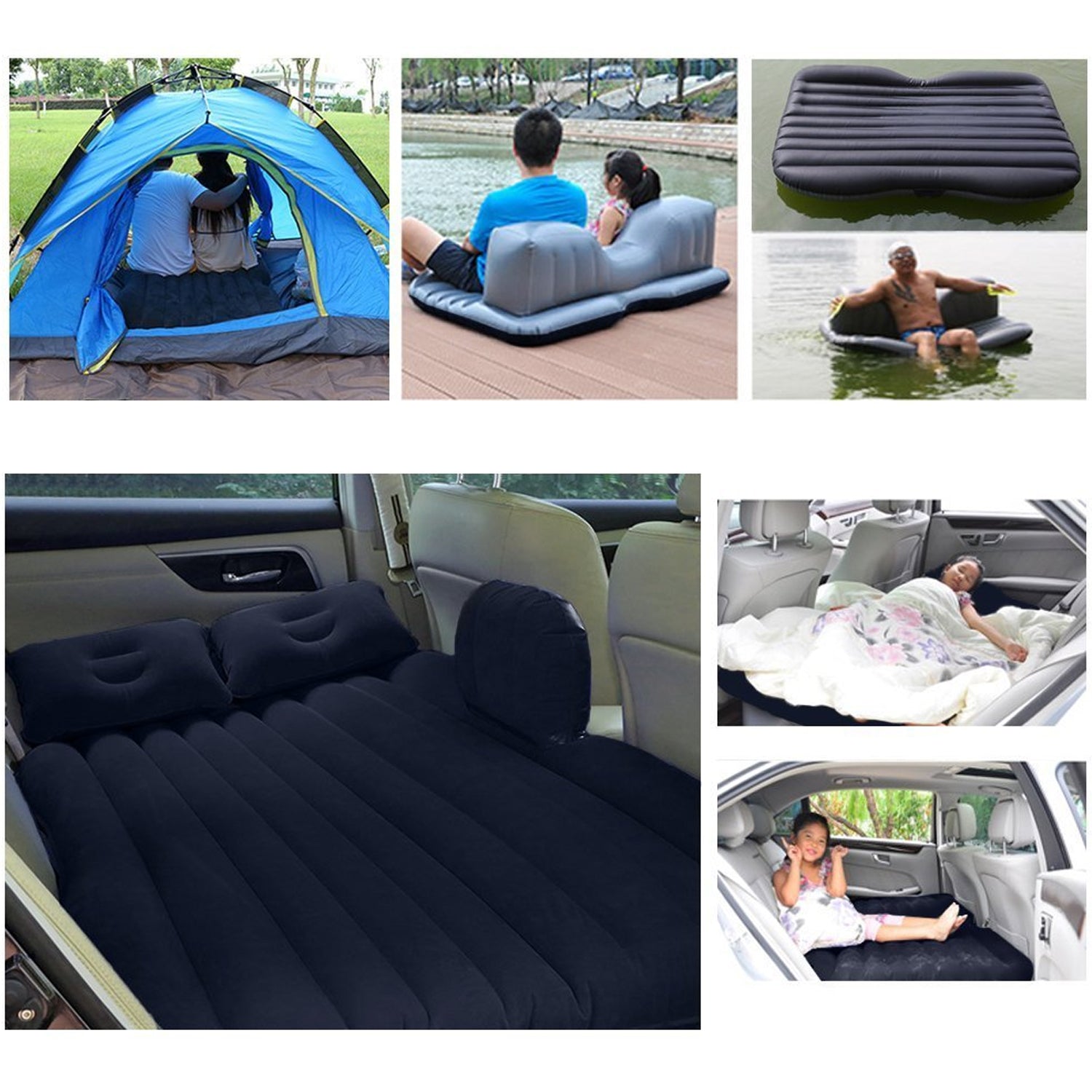 portable car air mattress for back seat inflatable travel bed with pillows for camping and road trips