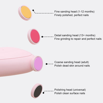 newborn nail grinder with extra heads pink electric baby nail trimmer showing four sanding and polishing heads