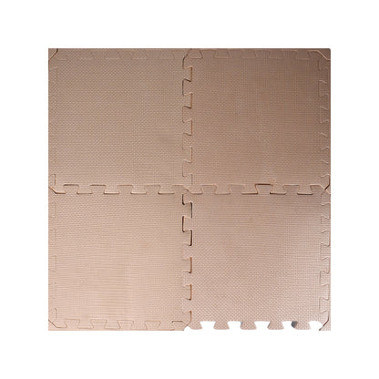 beige interlocking foam play mat showing four textured square tiles soft puzzle mats for babies crawling