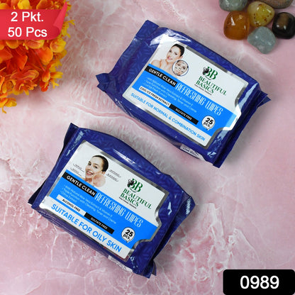 2 pack 50 pcs refreshing cleansing wipes gentle formula face wipes for normal and oily skin travel size