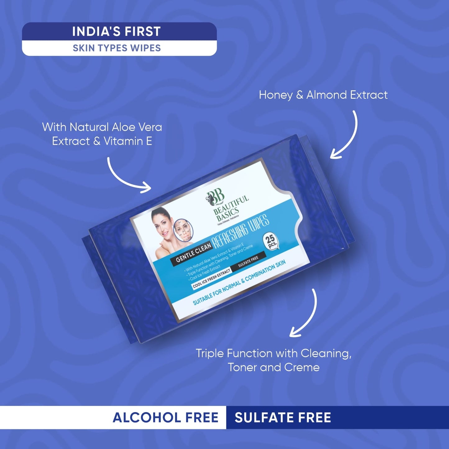 face wipes for normal and oily skin blue pack with aloe vera honey and almond extracts alcohol