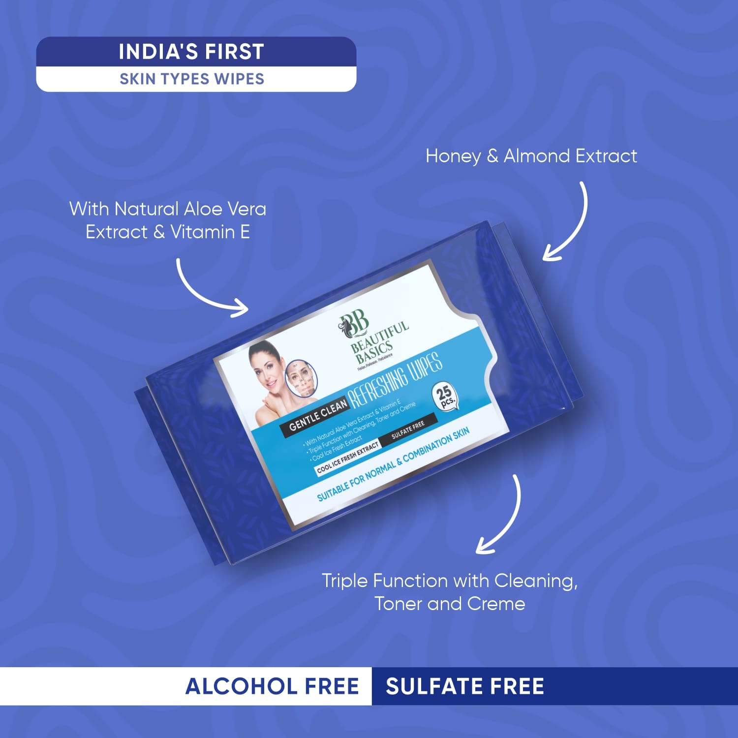 face wipes for normal and oily skin blue pack with aloe vera honey and almond extracts alcohol