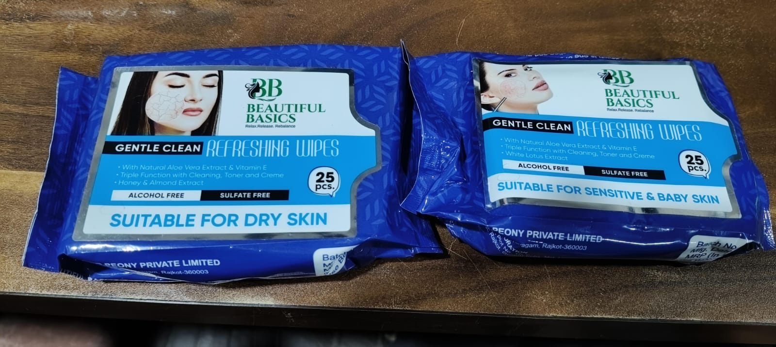 Two Beautiful Basics blue packs of gentle cleansing wipes for sensitive skin suitable for dry skin