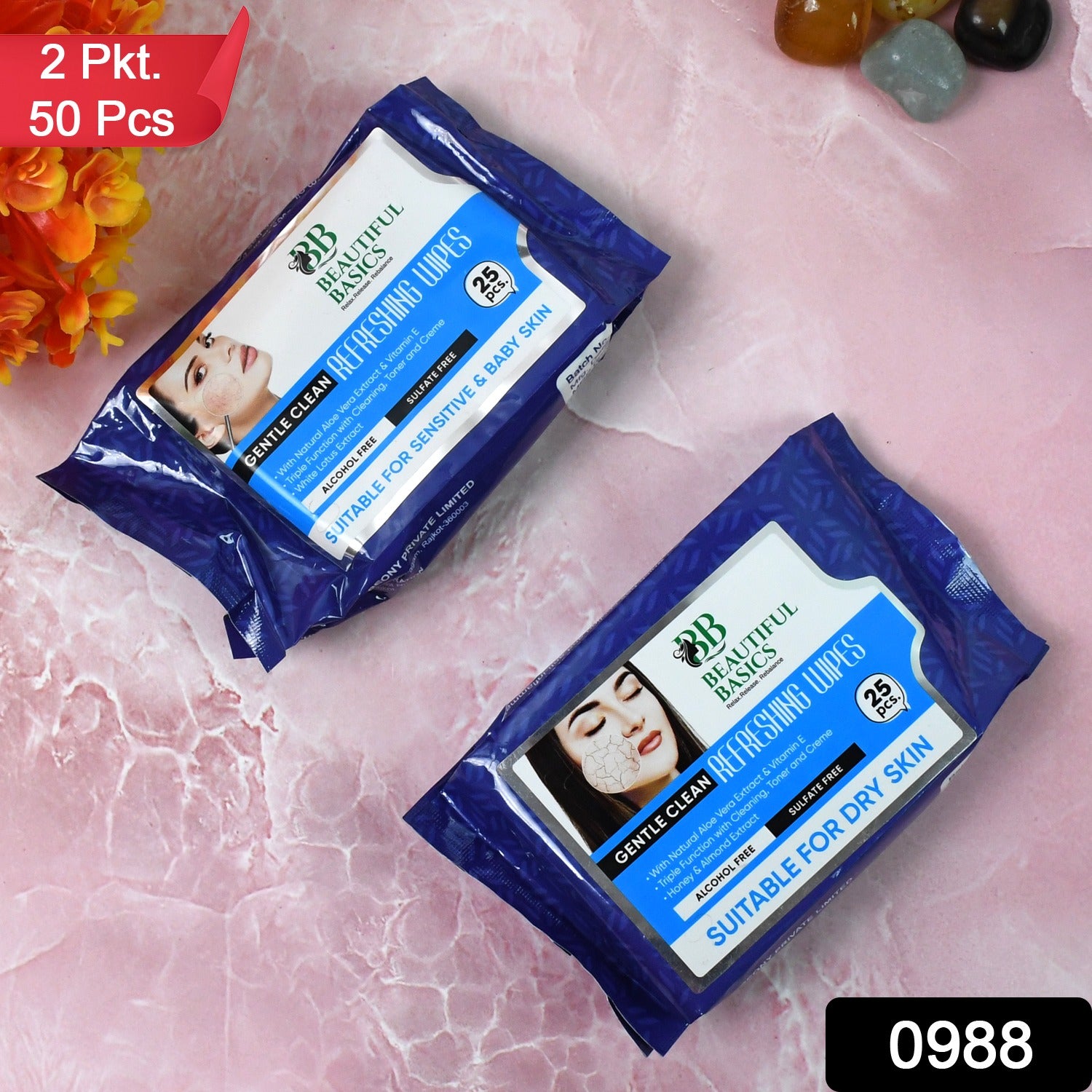 gentle cleansing wipes for sensitive skin 2 pack 50 pcs blue resealable travel packs for dry skin
