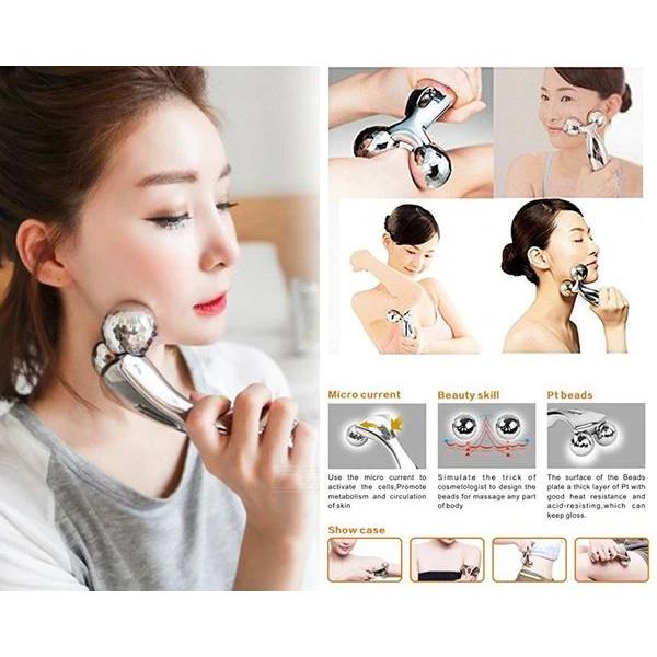silver 3D roller face massager handheld three ball facial and body sculpting tool for lifting
