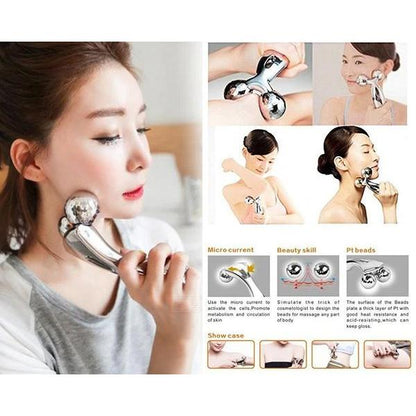 silver 3D roller face massager handheld three ball facial and body sculpting tool for lifting