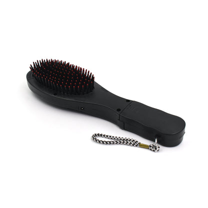 black electric paddle hair brush with massage function red tipped bristles and wrist strap