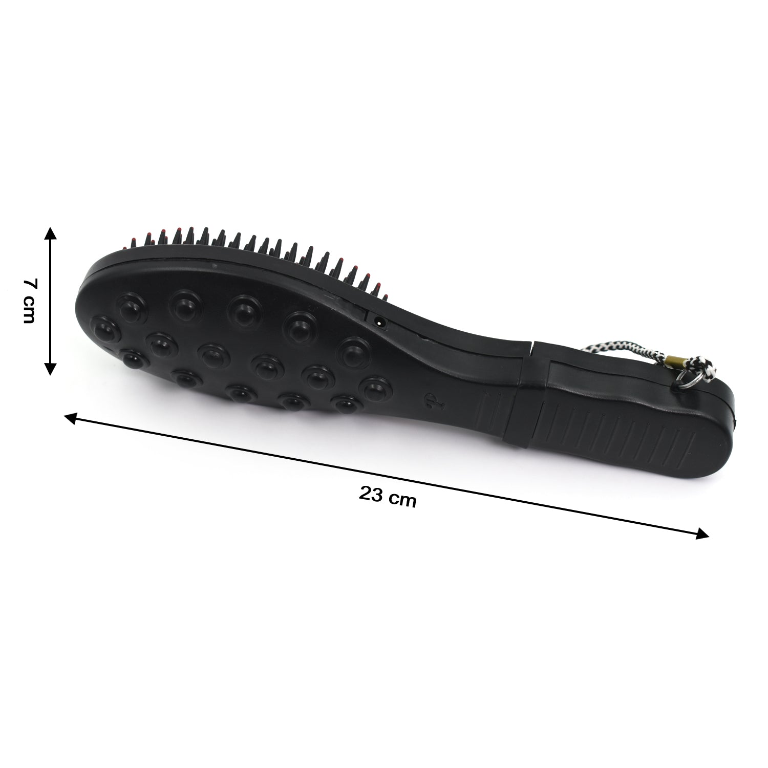 black hair brush with massage function dual sided bristles and rubber massage nodes 23cm