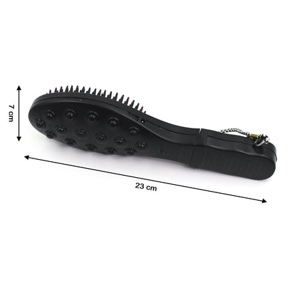 black hair brush with massage function dual sided bristles and rubber massage nodes 23cm