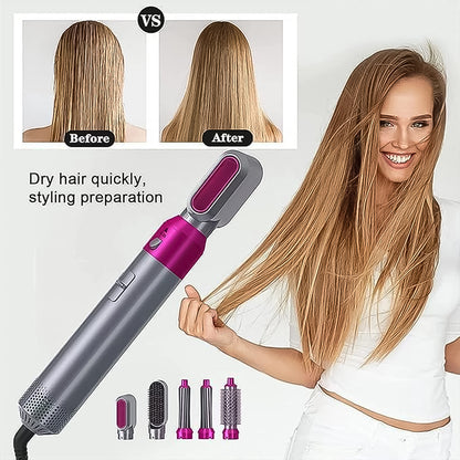 multifunctional hot air styler with brush and nozzle attachments for drying smoothing and styling hair