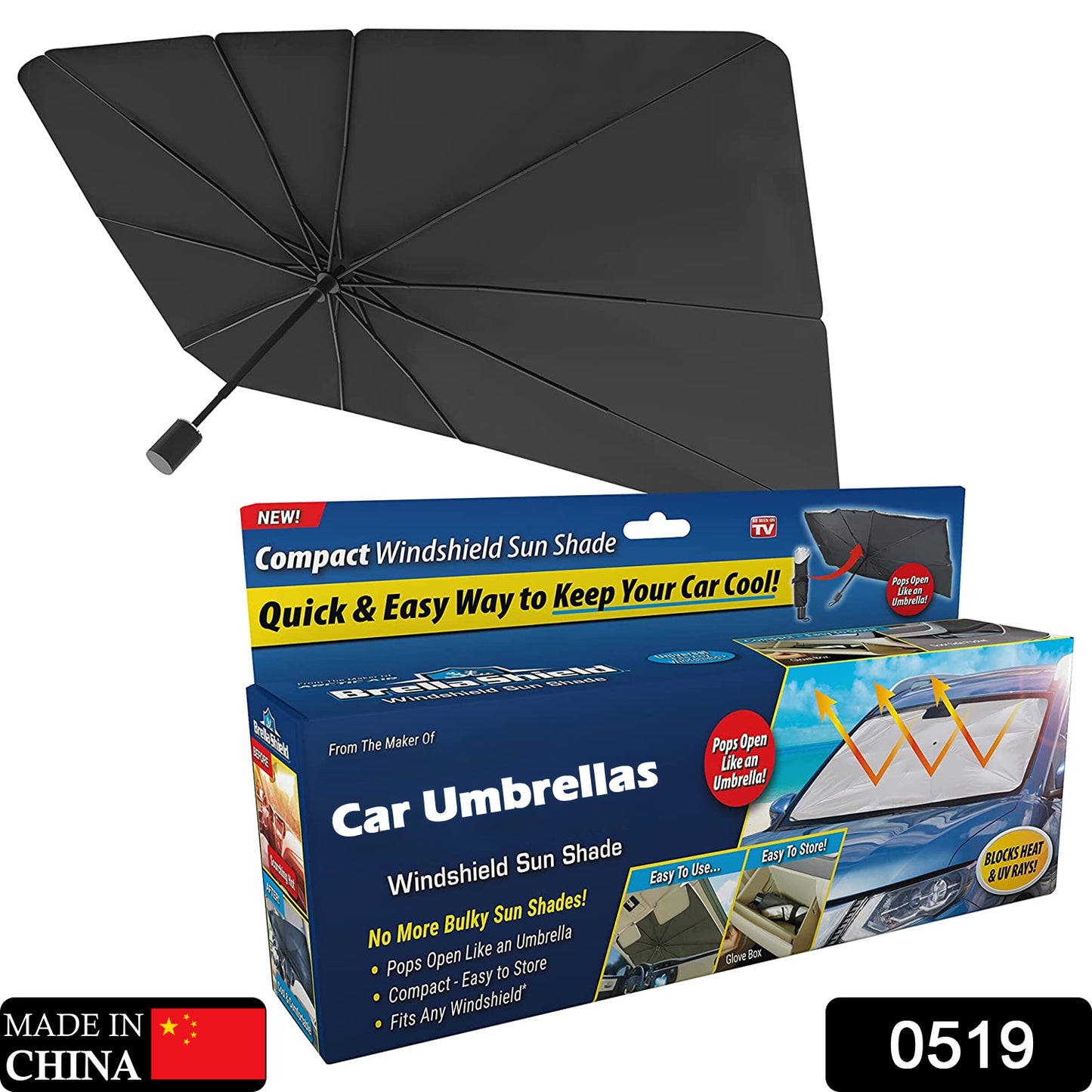 foldable car sunshade for front window umbrella style compact black windshield sun shade