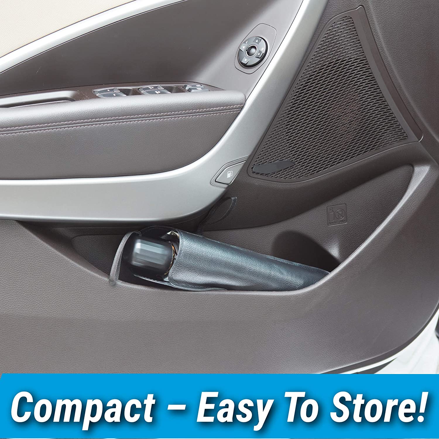 foldable car sunshade for front window rolled in car door pocket compact easy to store black