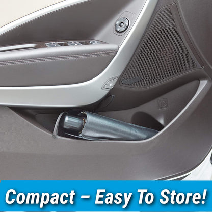 foldable car sunshade for front window rolled in car door pocket compact easy to store black