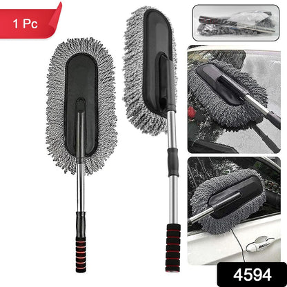 Soft bristle car duster for detailing with telescoping handle gray microfiber oval head