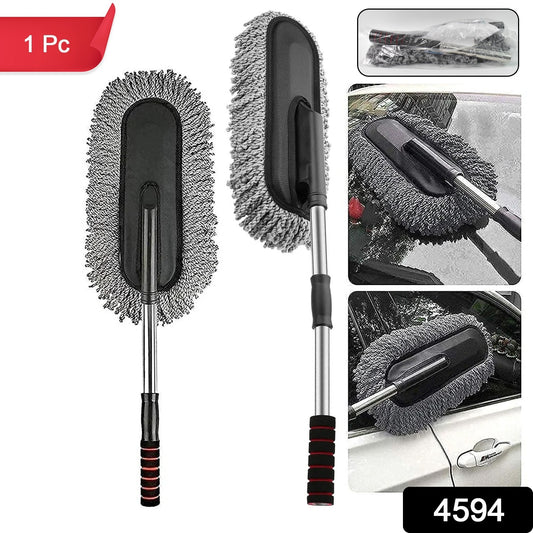 Soft bristle car duster for detailing with telescoping handle gray microfiber oval head