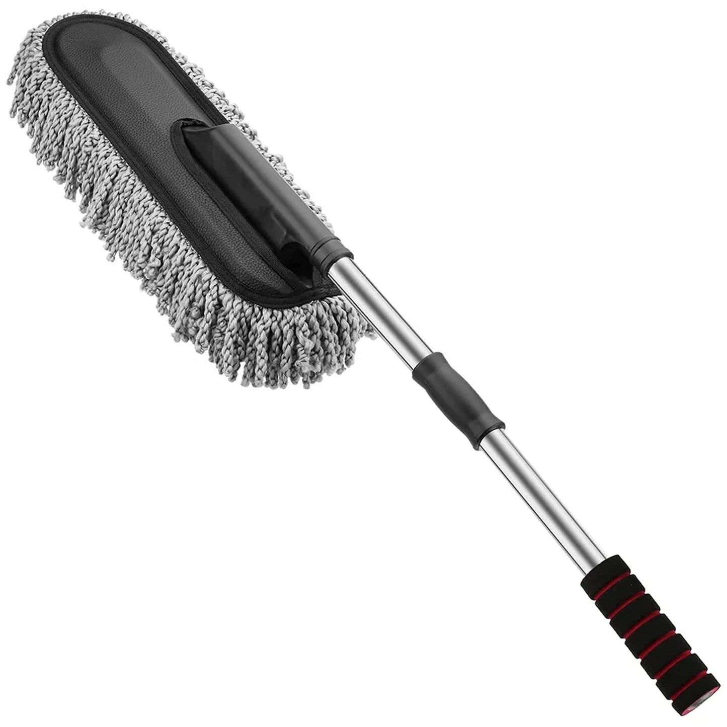 soft bristle car duster for detailing with telescoping handle and removable microfiber chenille head