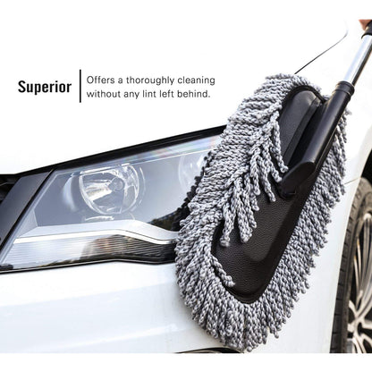 soft bristle car duster for detailing cleaning a white car headlight with telescoping handle