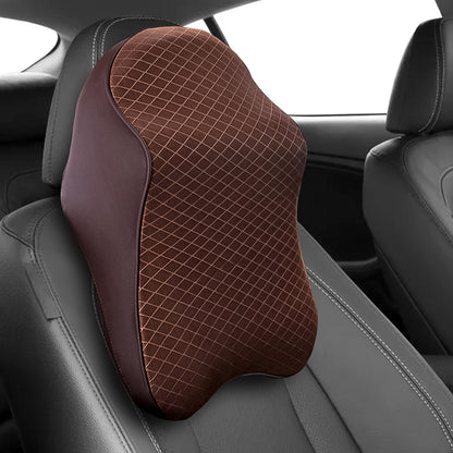 Wukusy neck support pillow for car seat in brown quilted memory foam ergonomic contour for drivers