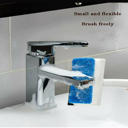 double-sided bathroom window wiper blue and white sponge cleaning chrome faucet with soap suds